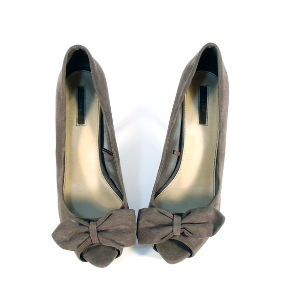 ZARA Taupe Suede Peep Toe Platform Bow Pumps 41/10 - Picture 3 of 7